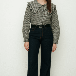 Blouse à carreaux col pétale - Noir & Blanc
