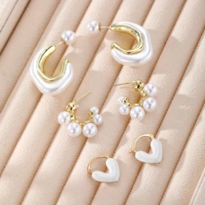 Trio Élégance - Coffret de boucles perles & cœurs en résine nacrée