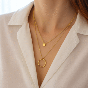 Collier double cercle doré  – Acier Inoxydable